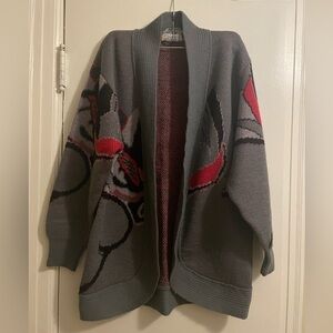 Vintage Camela 100% Wool Open Front Abstract Design Cardigan Sweater Siz…